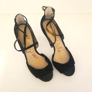 Sam Edelman Black Suede Open Toe Strappy High Heel Shoes